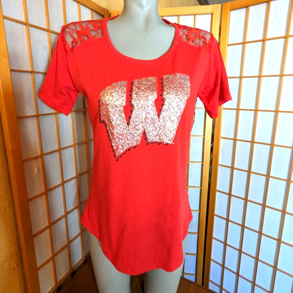 Wisconsin Badgers college bling & lace red shirt, NEW with tags XL FINAL PRICE